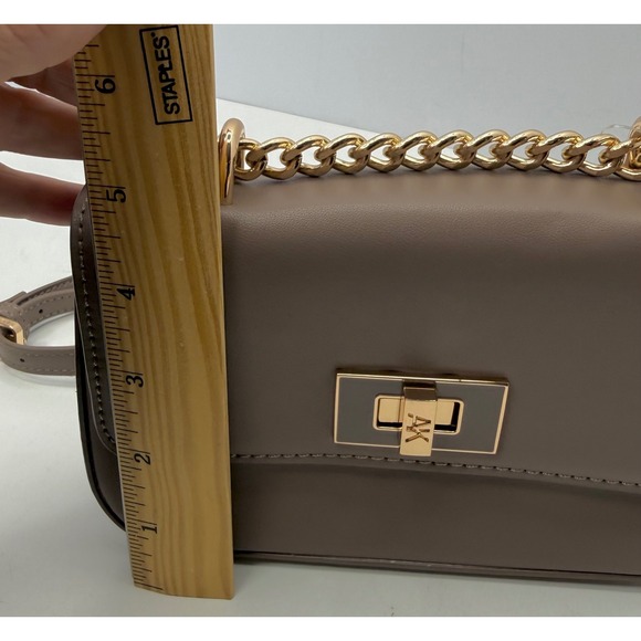 Anne Klein Mink Satin Smooth Crossbody Bag Gold Chain Turn Lock MSRP $78 - Picture 6 of 10